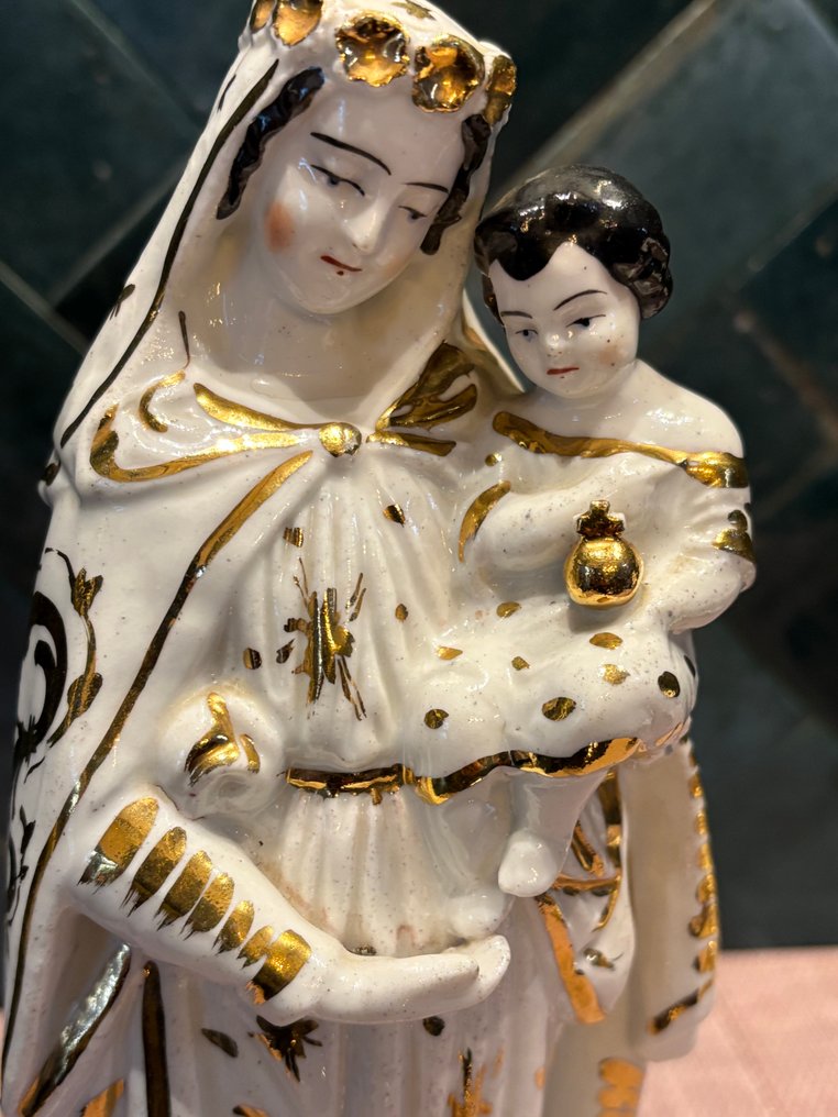 雕像, Madonna met kind op sokkel - 28 cm - 瓷器 #3.2