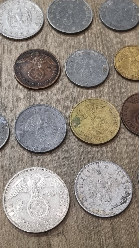 Németország, Harmadik Birodalom Lot of 24 coins, incl. silver, 1, 2, 5, 10, 50 Reichspfennig & Reichsmarks. (Nincs minimálár) #4.3