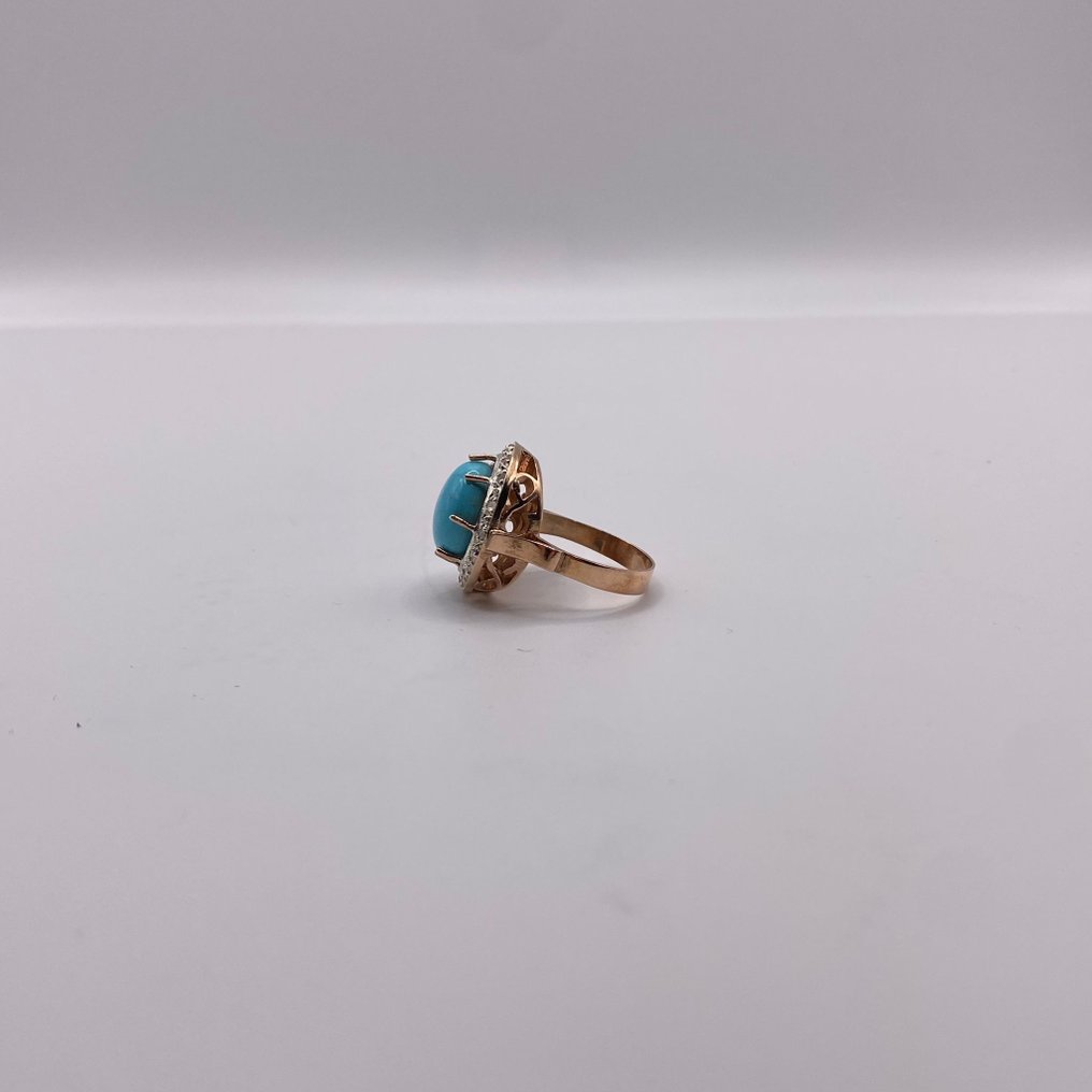没有保留价 - 戒指 - 9 kt. 黄金 - 0.25ct. tw. 珊瑚 - 钻石 - 黄金手工戒指 #1.0