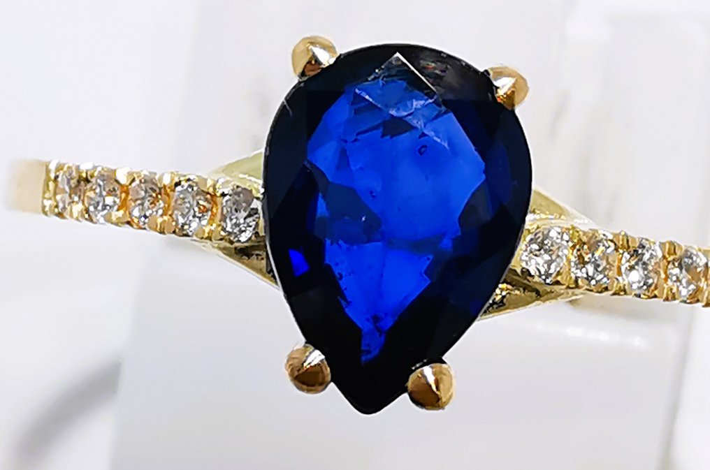 没有保留价 - 戒指 - 14K包金 黄金 -  0.75ct. tw. 蓝宝石 - 钻石 #2.1