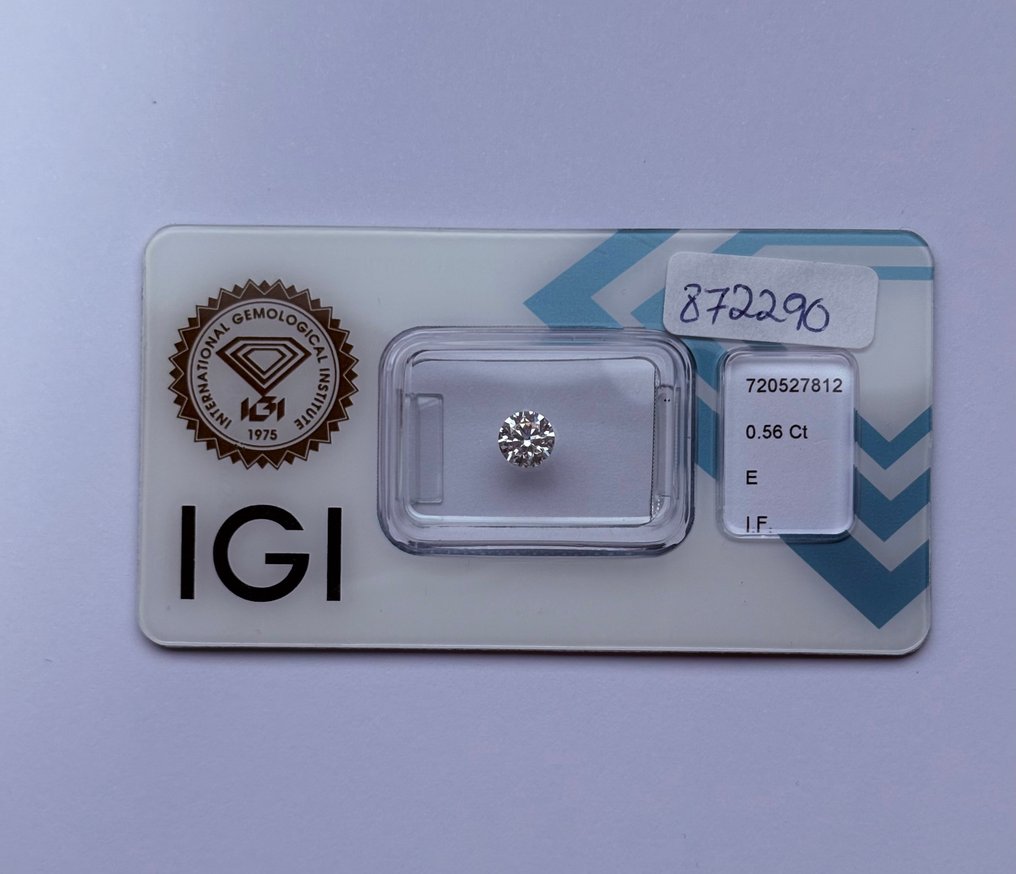 1 pcs 钻石 (天然) - 0.56 ct - 圆形 - E - IF - 国际宝石研究院(IGI) - Ex Ex Ex #1.0