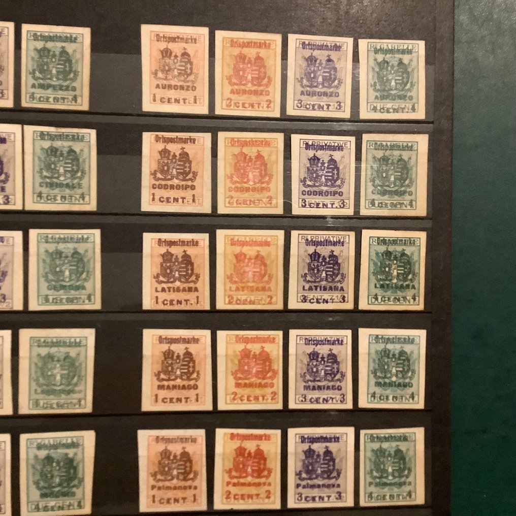 Αυστρία-Ουγγαρία - Ιταλικά στρατιωτικά γράμματα 1918 - Τοπική ετικέτα παράδοσης: πλήρης συλλογή με τα 72 γραμματόσημα. - Michel I/IV #2.1