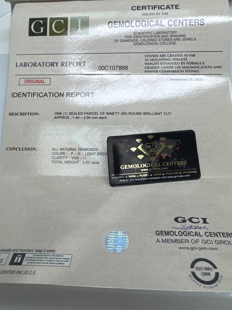 Sin precio de reserva - 90 pcs Diamante (Color natural) - 3.53 ct - Redondo - Light Marrón - VVS1, VVS2, VS1, VS2, SI1, SI2, I1 - Gemological Center Israel (GCI) - F-G #2.1