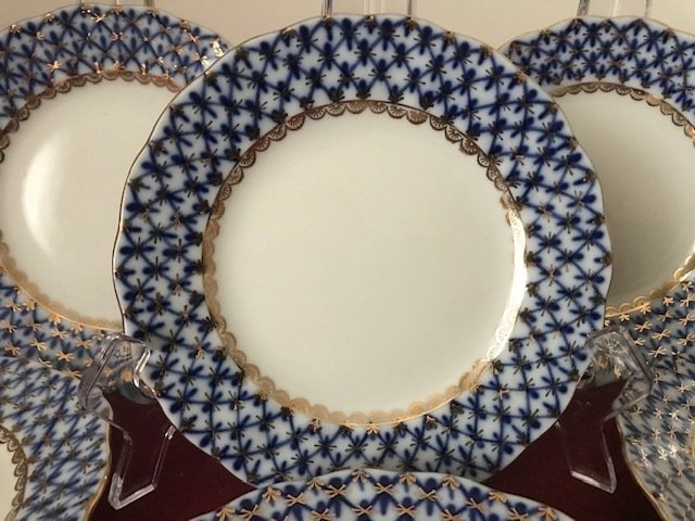 Anna Yatskevich - Lomonosov Imperial Porcelain Factory "Cobalt Net" - Piattino (6) - Oro 22 kt #2.1