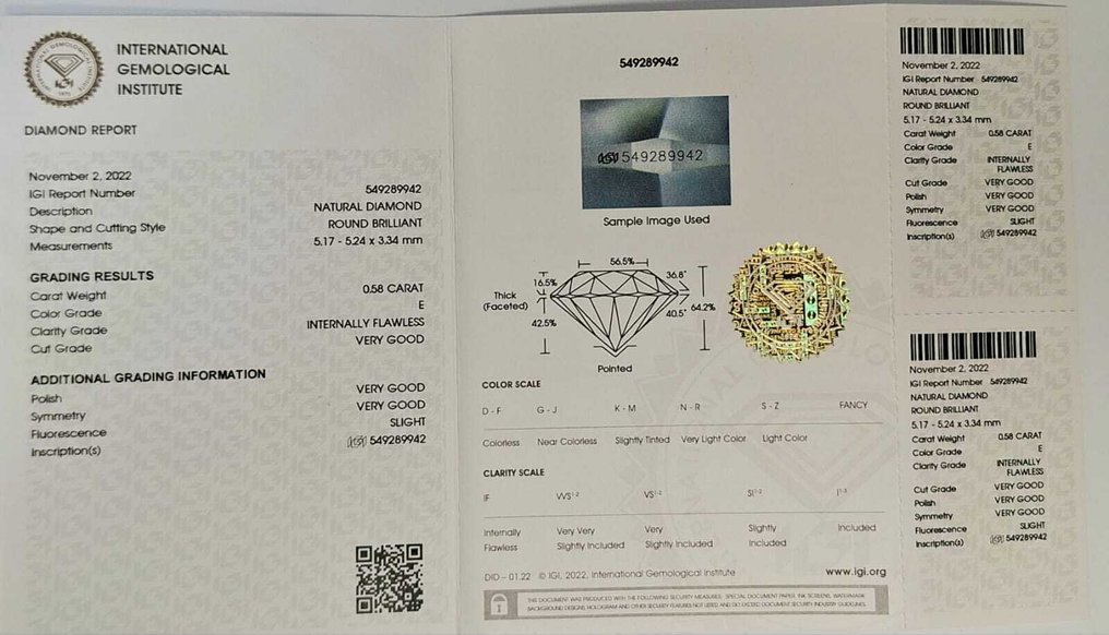 1 pcs 钻石 (天然) - 0.58 ct - 圆形 - E - IF - 国际宝石研究院(IGI) #4.3