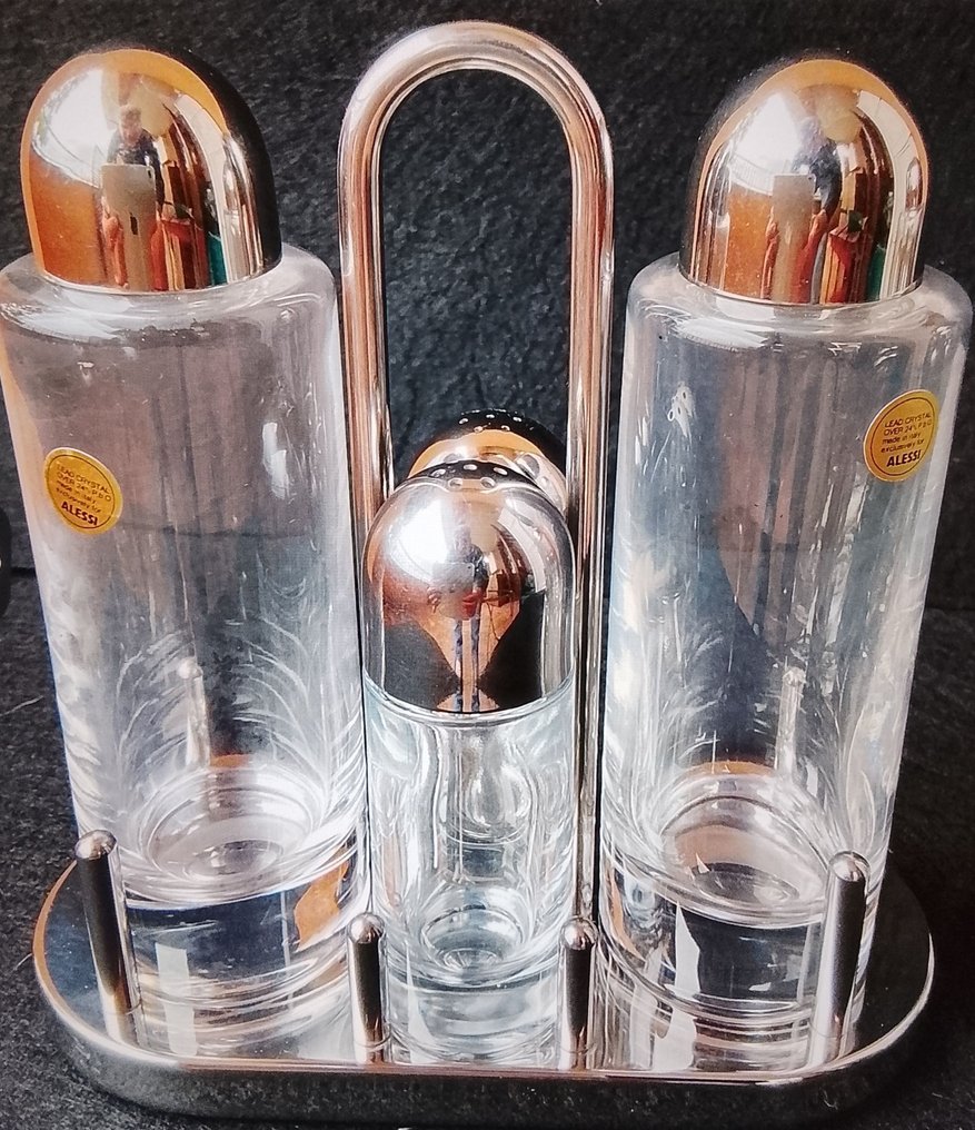 Alessi - Ettore Sottsass - 調味瓶套裝 - 5070 - 不锈钢与水晶 #3.2