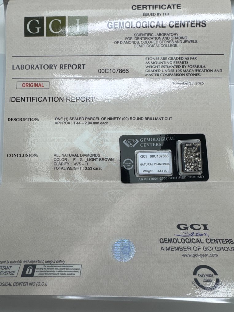 Sin precio de reserva - 90 pcs Diamante (Color natural) - 3.53 ct - Redondo - Light Marrón - VVS1, VVS2, VS1, VS2, SI1, SI2, I1 - Gemological Center Israel (GCI) - F-G #1.0