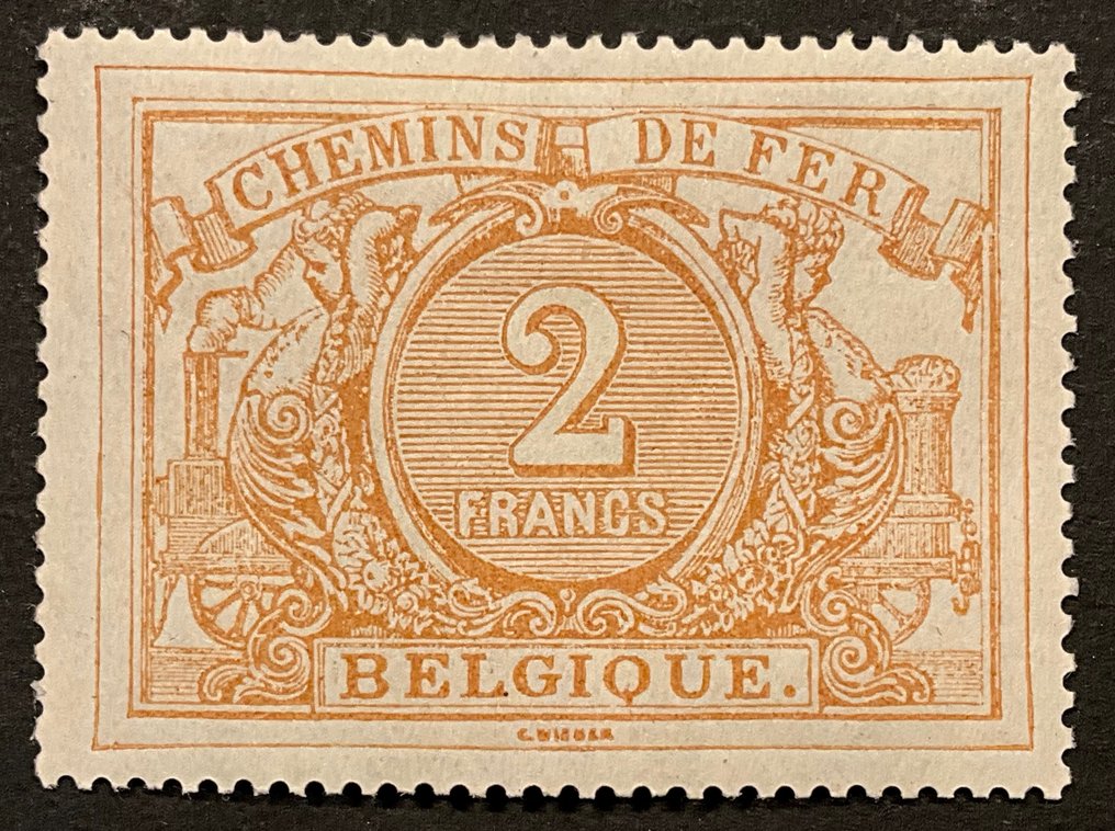 比利時 1882/1894 - 铁路邮票：第二次发行：2法郎 Oker - OBP/COB TR14 #1.0