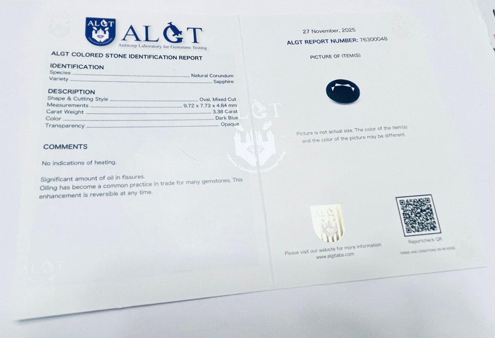 Ingen mindstepris - 1 pcs Blå Safir - 3.38 ct - Antwerp Laboratory for Gemstone Testing (ALGT) #3.2