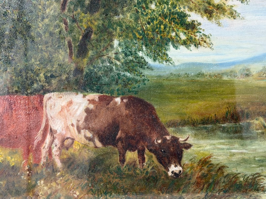 British school. (XlX) - Two cows watering by a stream. No reserve! #3.2