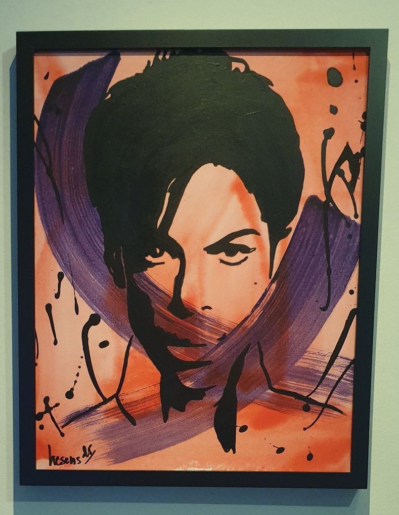 Liesens - Prince purple rain (handpainted on canvas) met lijst #4.3