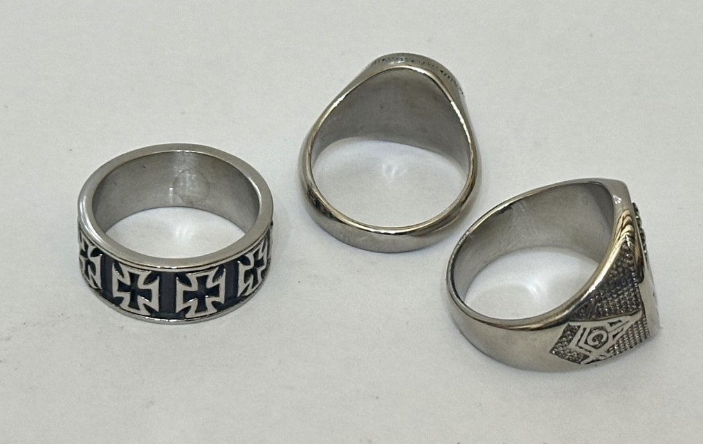 3个宗教戒指,带有马耳他十字;生命树;展开的棕榈叶 - 戒指 - 低过敏性金属 #3.2