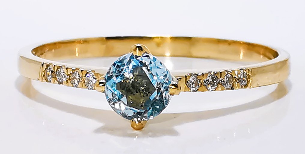 χωρίς τιμή ασφαλείας - Δαχτυλίδι - 14 καράτια Κίτρινο χρυσό - 0.45ct. tw. Ακουαμαρίνης - Διαμάντι #1.0