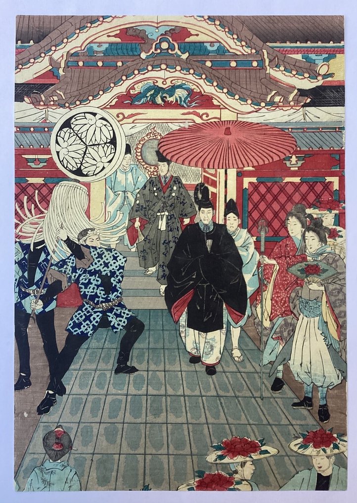 Triptych, "Eastern Brocade: Three Hundred-Year Celebration of the Toshogu" 東錦東照宮三百年祭 - Kojima Shōgetsu 小島勝月 (act ca 1870-1904) - 日本 - 明治時期(1868-1912) #2.1