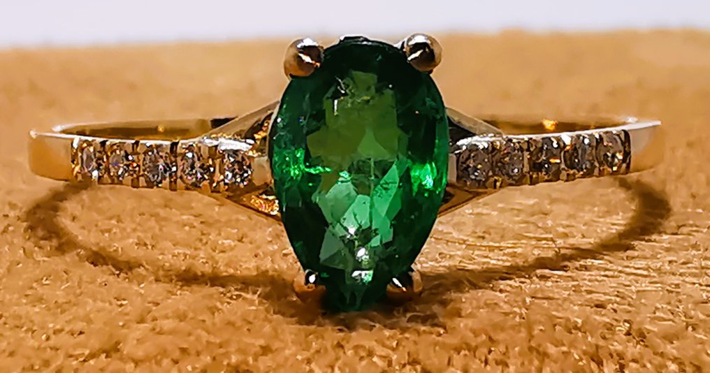 沒有保留價 - 戒指 - 14 克拉 黃金 - 0.65ct. tw. 祖母綠 - 鉆石 #3.2