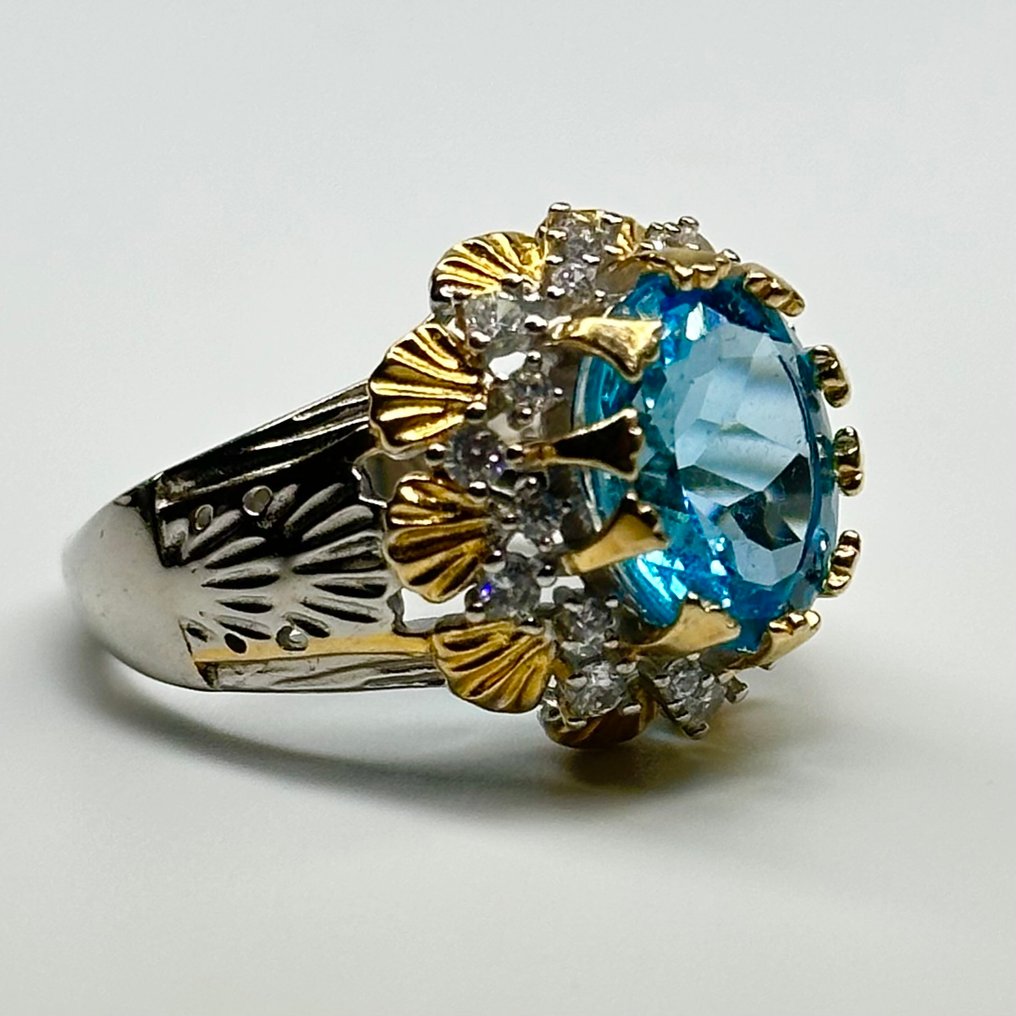 Fără preț de rezervă - Inel Argint, Placat cu aur Topaz #4.3