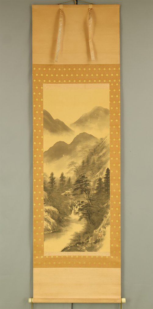 Suiboku Ink Landscape Sansui Mountains Rivers and Country House - with signature and seal 'Keisui' 渓水 - Giappone (Senza prezzo di riserva) #1.0