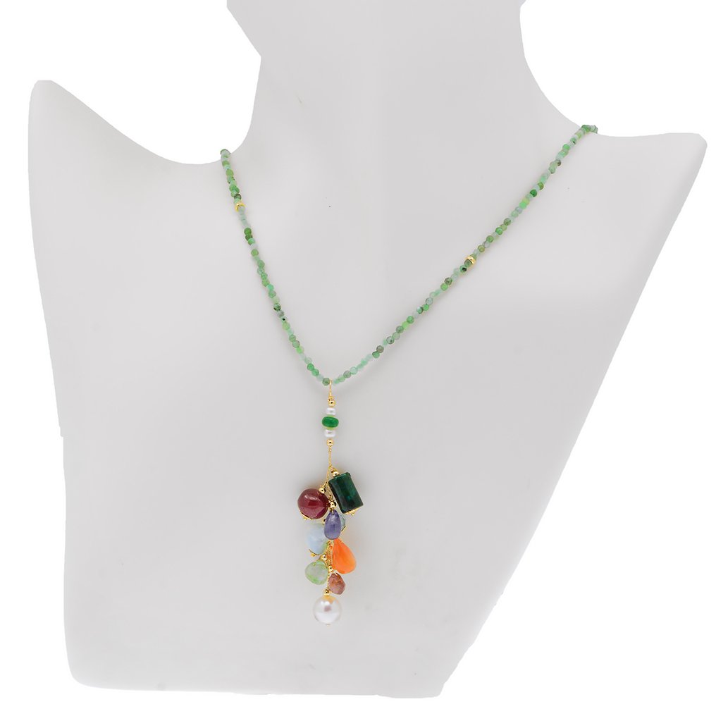 Sem preço de reserva - Colar com pingente - 18 K Ouro amarelo Pérola - Pedras preciosas mistas - Colar + Pendente #1.0