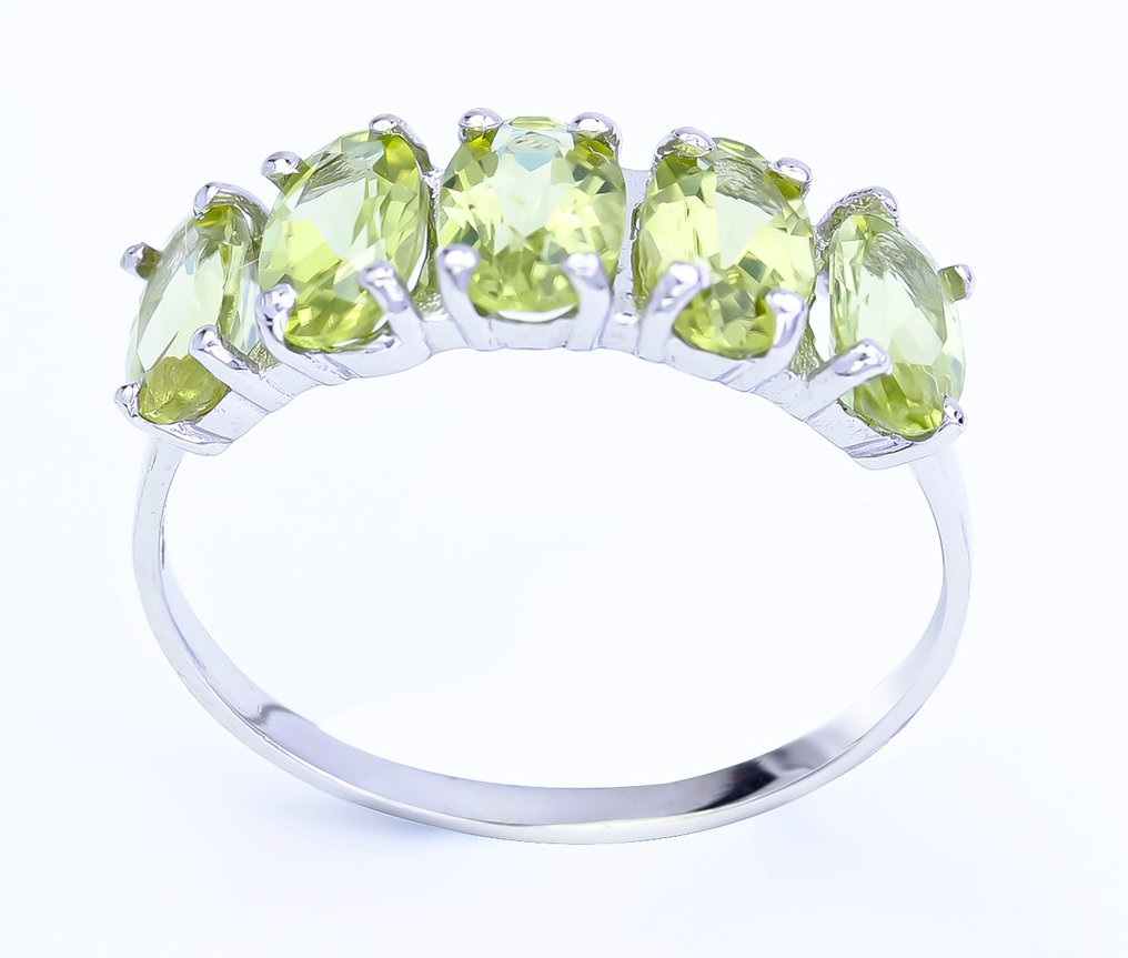 Zonder minimumprijs - Ring - 14 karaat Witgoud Olivijn - US-7 #2.1