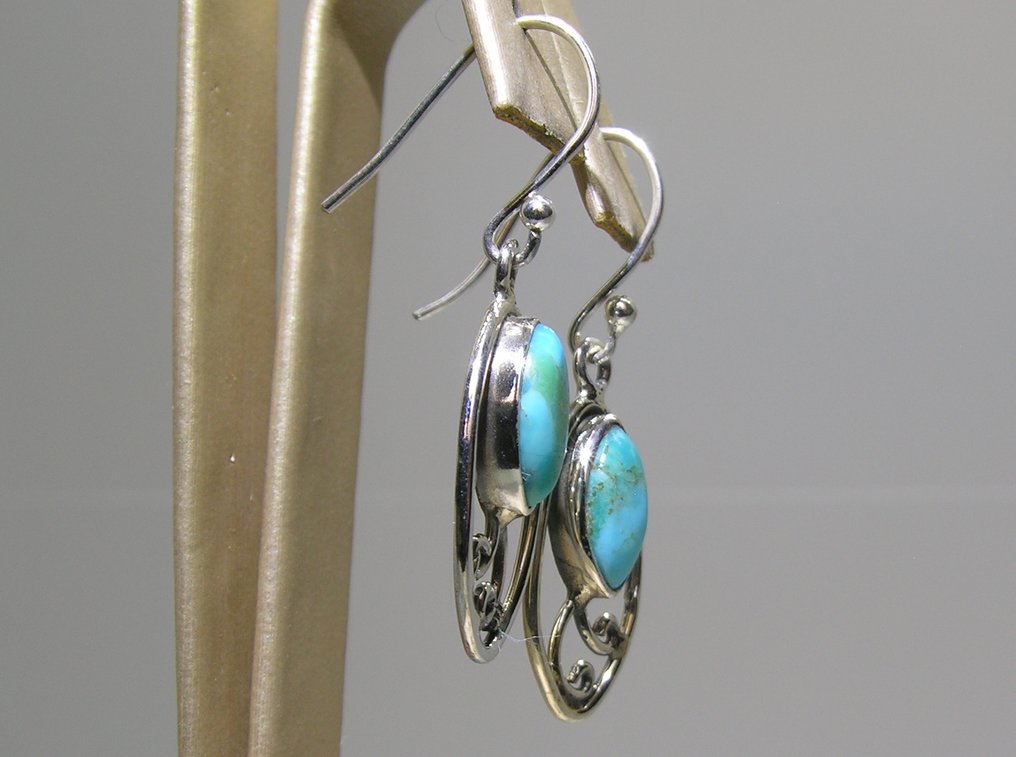 Turchese Orecchini - Altezza: 35 mm - Larghezza: 11 mm- 3.08 g - (2) #2.1