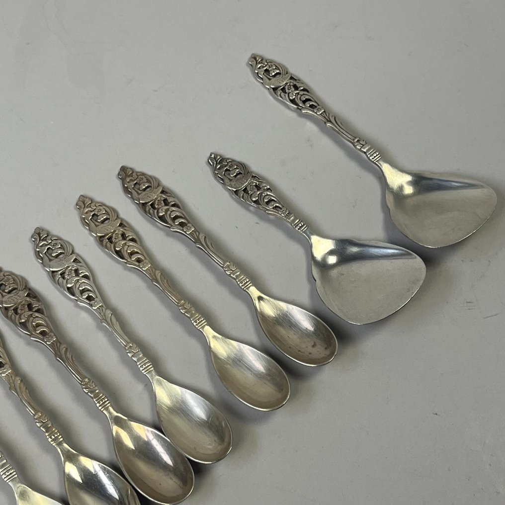 Teelöffel (12) - Verzilverte Kaffeelöffel mit Zucker & Theeschep mit Pfau - GERO - 1930er Jahre - Versilbert #2.1
