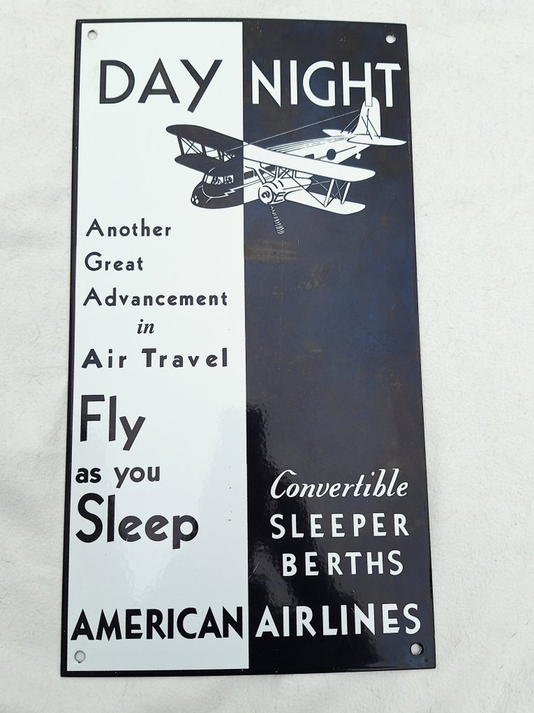 Douglas DC-3 type DST - American Airlines - Διαφημιστική πινακίδα - Ταξίδι ημέρας/νύχτας - Γυαλόκοιλο σε μέταλλο #1.0