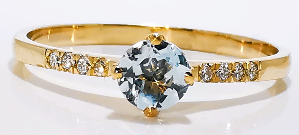 χωρίς τιμή ασφαλείας - Δαχτυλίδι - 14 καράτια Κίτρινο χρυσό - 0.45ct. tw. Ακουαμαρίνης - Διαμάντι #3.2