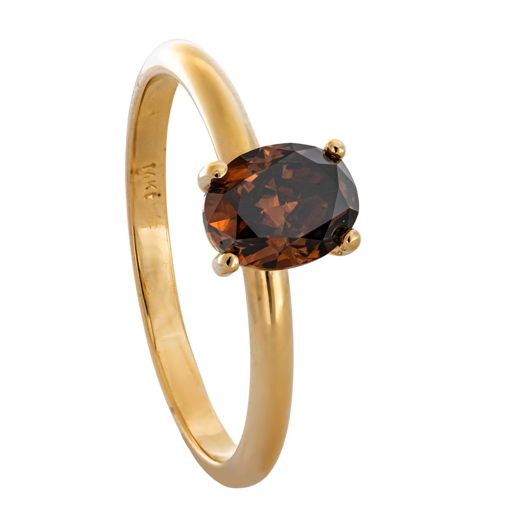 沒有保留價 - 戒指 - 14 克拉 黃金 -  1.13ct. tw. 褐色 鉆石 (天然彩色) #1.0