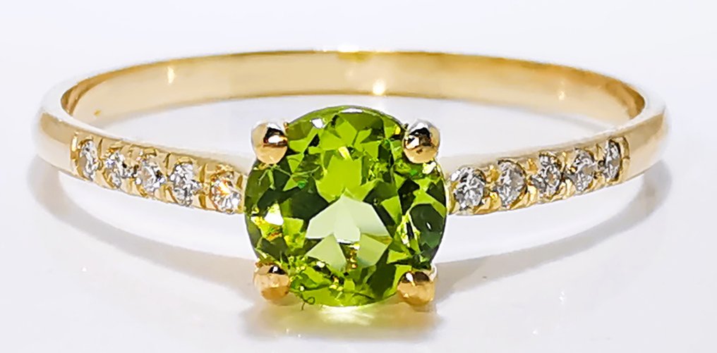 Sans prix de réserve - Bague - 14 carats Or jaune -  0.45ct. tw. Péridot - Diamant #4.3