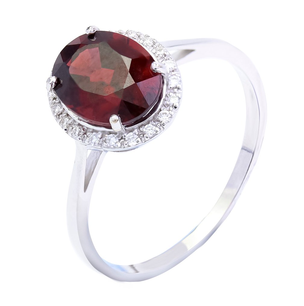 沒有保留價 - 戒指 - 14 克拉 白金 石榴石 - 鉆石 #3.2