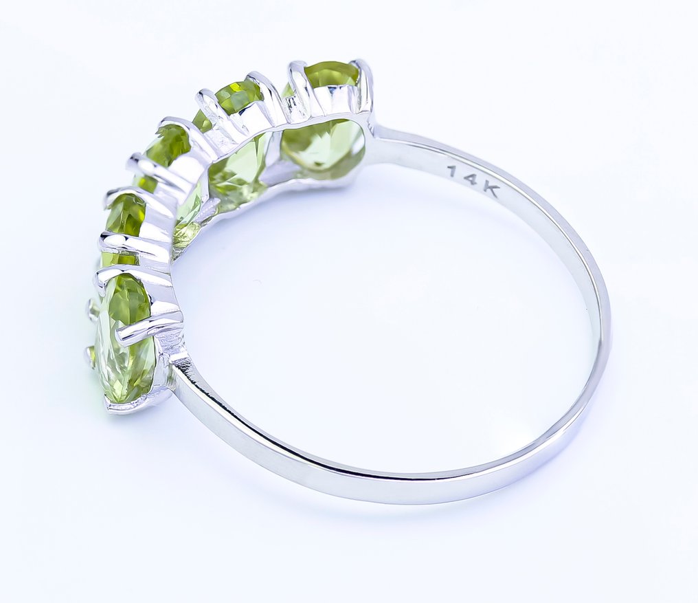 Zonder minimumprijs - Ring - 14 karaat Witgoud Olivijn - US-7 #4.3