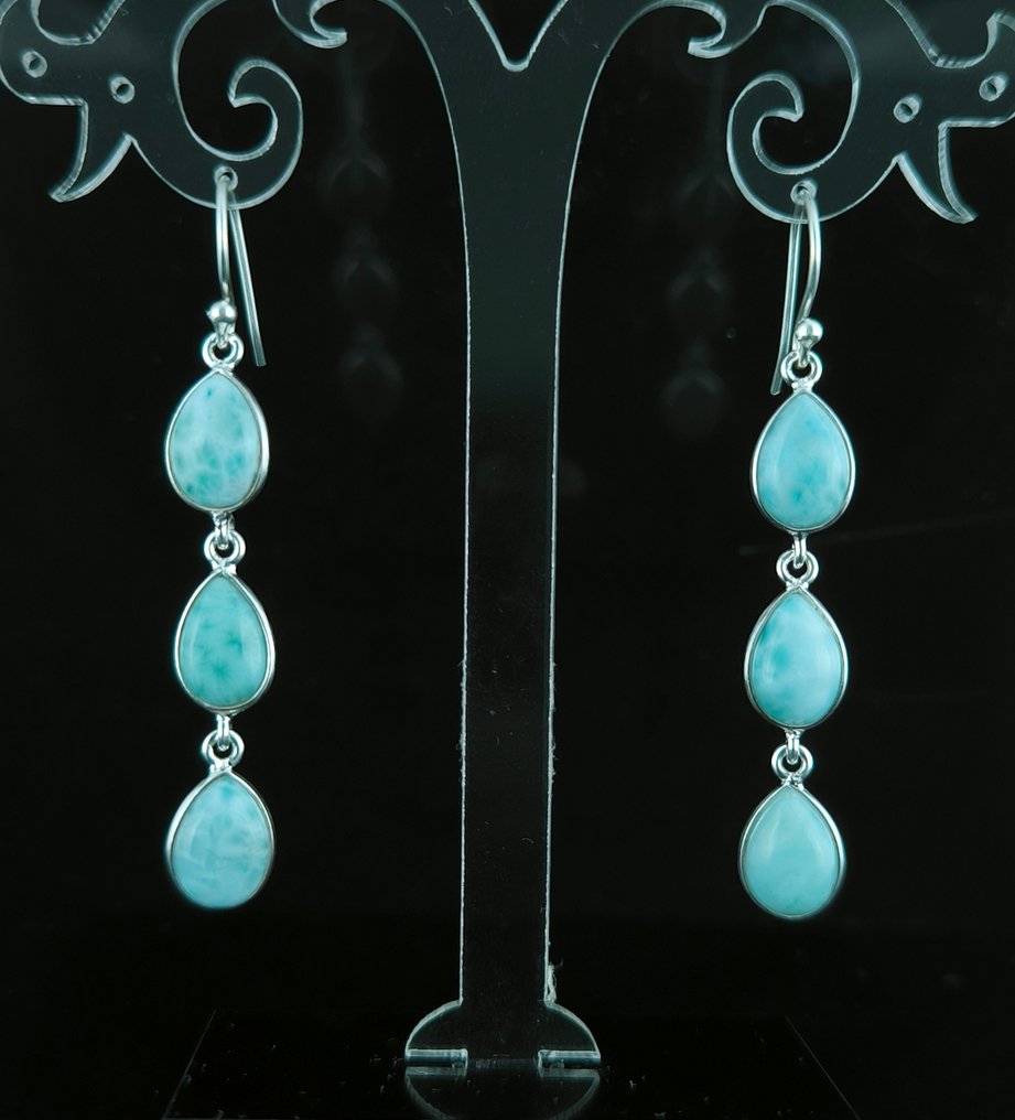 Larimar Cabochons - Height: 55 mm - Width: 8 mm- 4.5 g - (2) #1.0