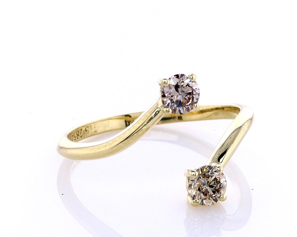 Zonder minimumprijs - Ring - 14 karaat Geel goud - 0.55ct. tw. Diamant (Natuurlijk gekleurd) #2.1