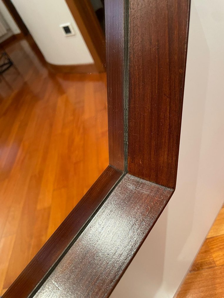 Fali tükör - Tikfa - Sötét fa hatszögletű keret és szíj #4.3