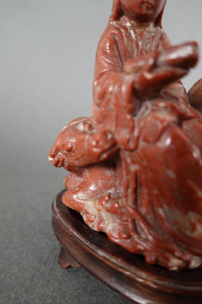 Extremely finely carved Stone Carving of a Man and Lady Seated on an Ox holding Manuscript- - Sten - Kina - Qing-dynastiet (1644-1911) #2.1