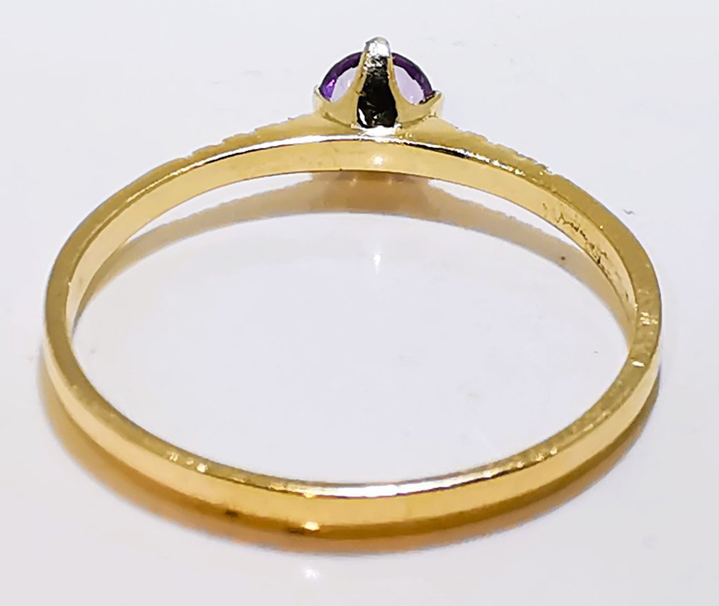 Zonder minimumprijs - Ring - 14 karaat Geel goud - 0.45ct. tw. Amethist - Diamant #4.3