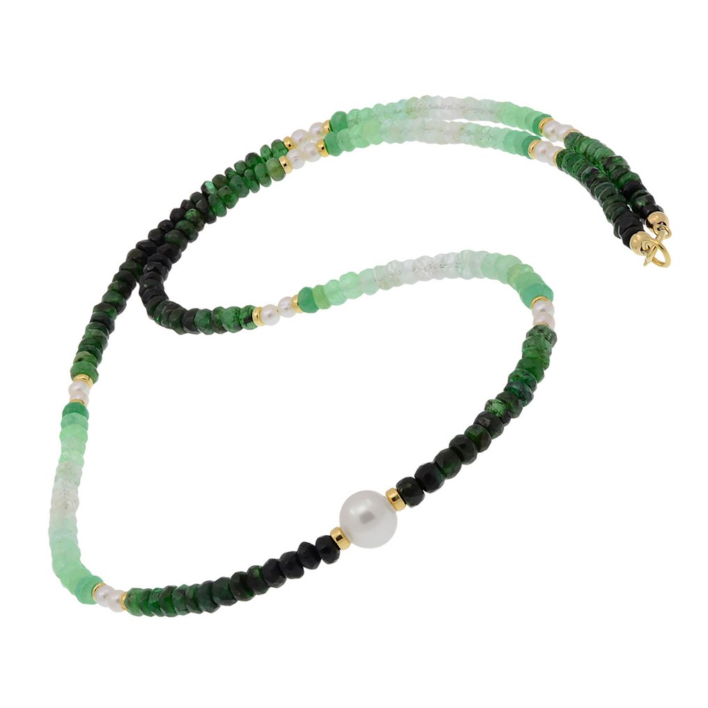 Nincs minimálár - Nyaklánc - 18 kt. Sárga arany Gyöngy - Smaragd #3.2