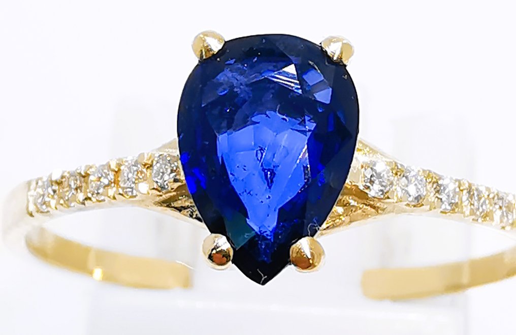 χωρίς τιμή ασφαλείας - Δαχτυλίδι - 14 καράτια Κίτρινο χρυσό - 0.75ct. tw. Ζαφείρι - Διαμάντι #2.1