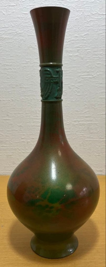 Vaso in rame fuso giapponese di Keisuke con scatola originale autografata – Patina Bronze Art - Cast Copper - Keisuke (by Keisuke) - Giappone - Fine del XX secolo (anni '70 e '80) #4.3