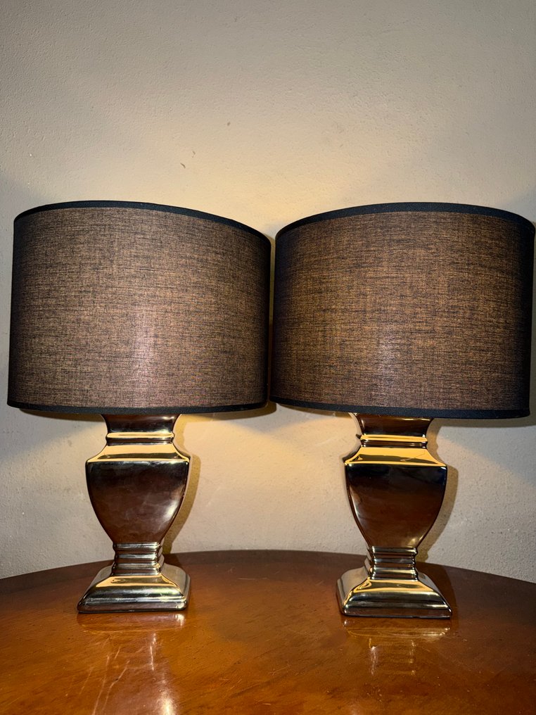 檯燈 (2) - 陶瓷, 紡織品 - 一对台灯 #1.0