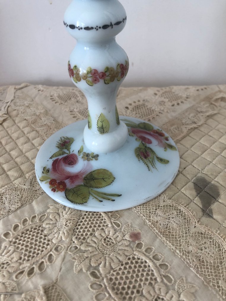 燭台 (2) - 玻璃, 一对华丽的手绘18世纪末至19世纪初的opalina瓷灯架,精美绝伦。 #1.0