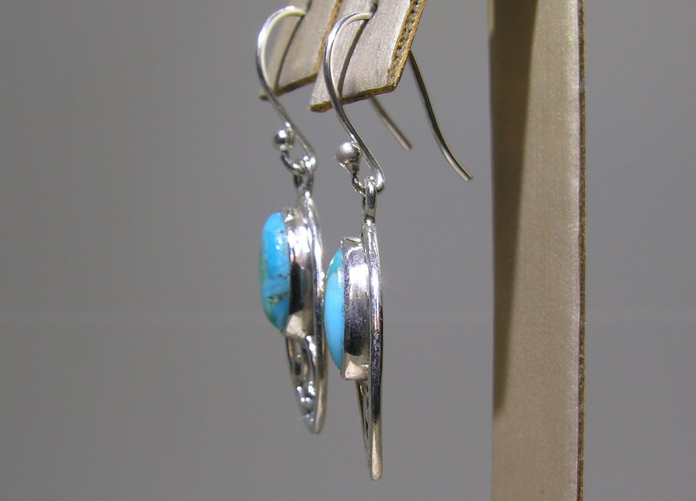 Turchese Orecchini - Altezza: 35 mm - Larghezza: 11 mm- 3.08 g - (2) #4.3