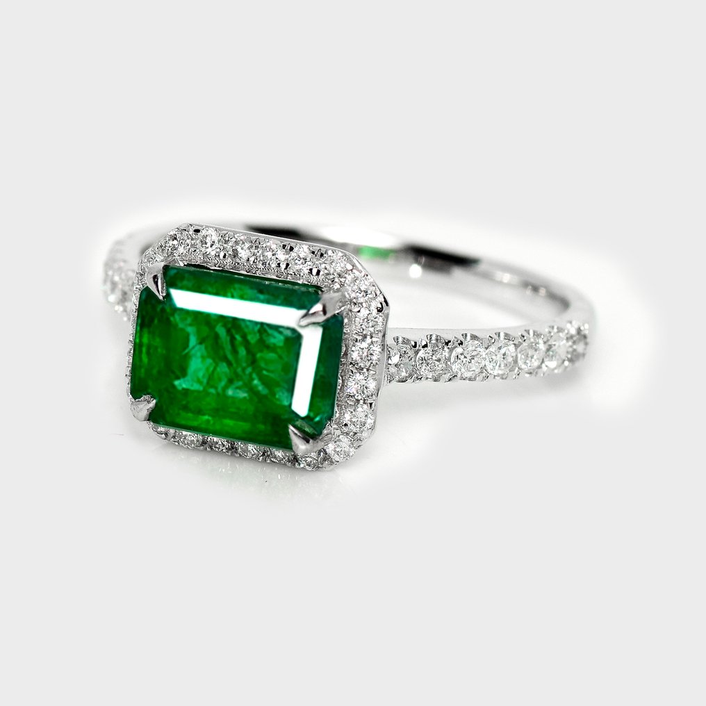 Sem preço de reserva - Anel - 14 K Ouro branco, HRD 2,06 ct Verde Intenso - 2.44ct. tw. Esmeralda - Diamante #2.1