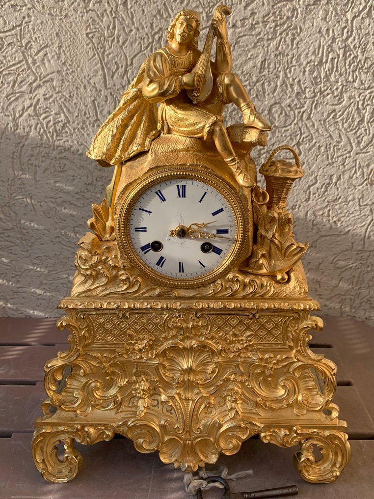 Relógio de lareira com figura - Antigo Bronze - 1800-1850 #3.2