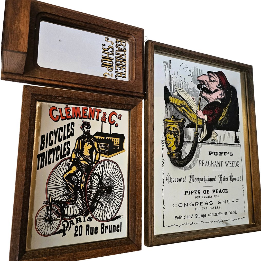 Mirror (3)  - mirror, Wood - Puff's Fragrant Weeds / Pipes of Peace Mirror, Clement et Cie – Tricycles Bicycles, Paris rue Brunel #1.0