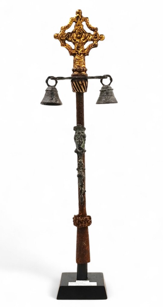 塑像, Seltener Prozessionsstab - 37.5 cm - 铁, 黄铜色, 角, 镀金 #1.0