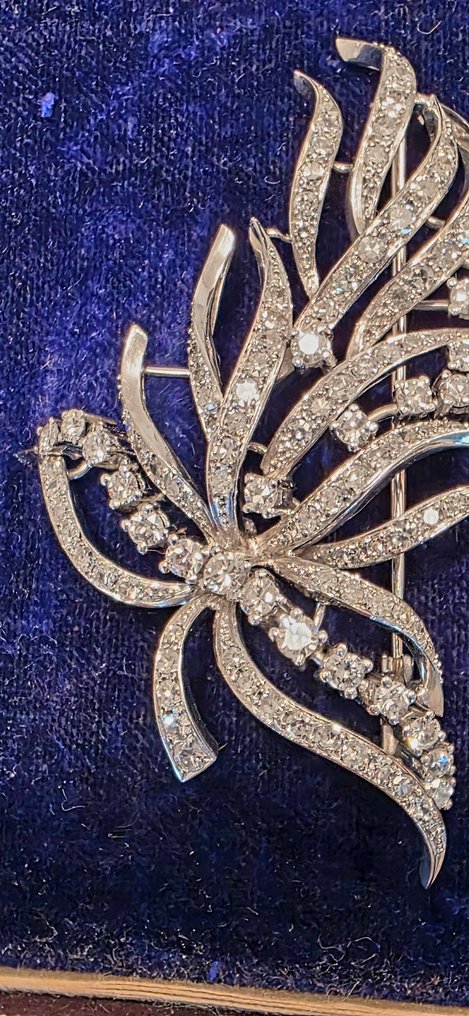 Brosche - 18 kt Weißgold - 4.00ct. tw. Diamant (Natürlich) - Wunderschöne große Nadel #2.1