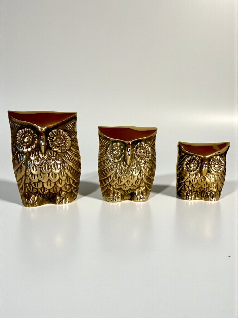 Caravell Design - Owls - Statuette - 1960's vintage (3) - Messing #1.0