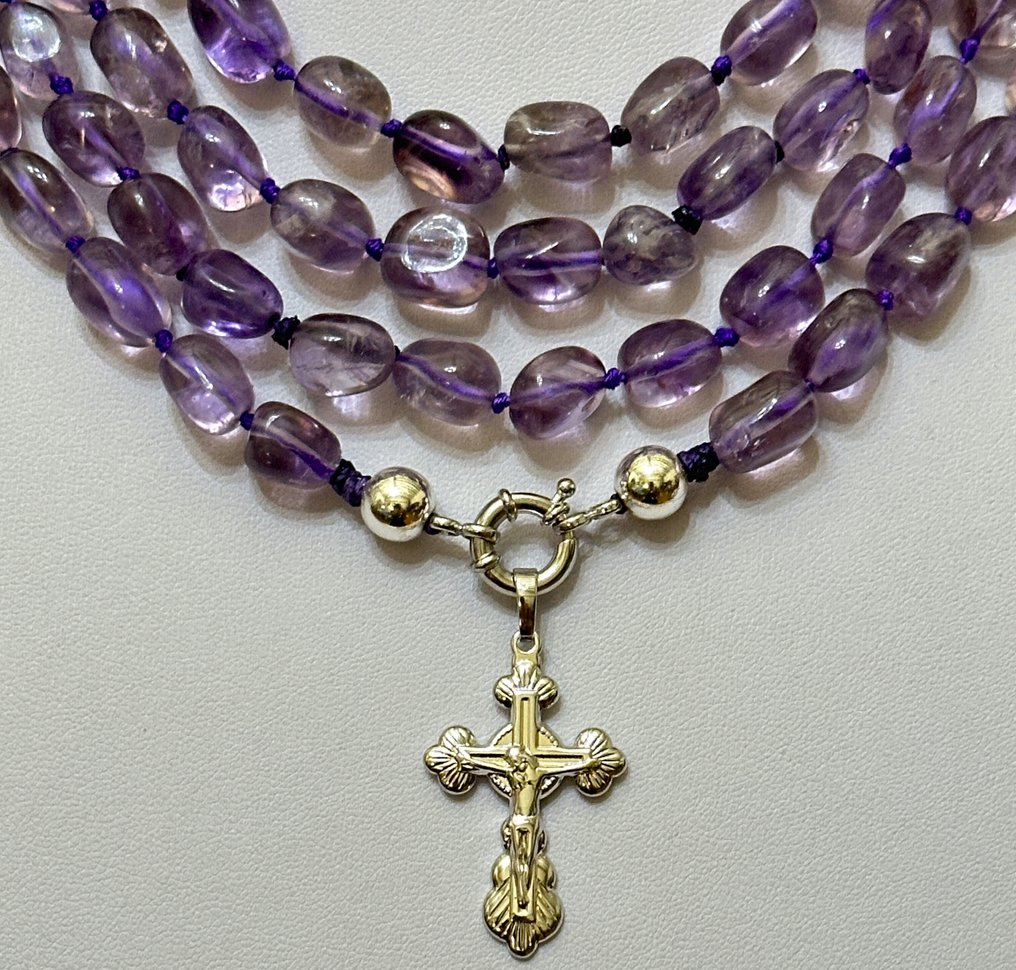 巴西紫水晶 自然十字架 高品质 AAA - 頸鏈 - 925纯银 Cierra #2.1