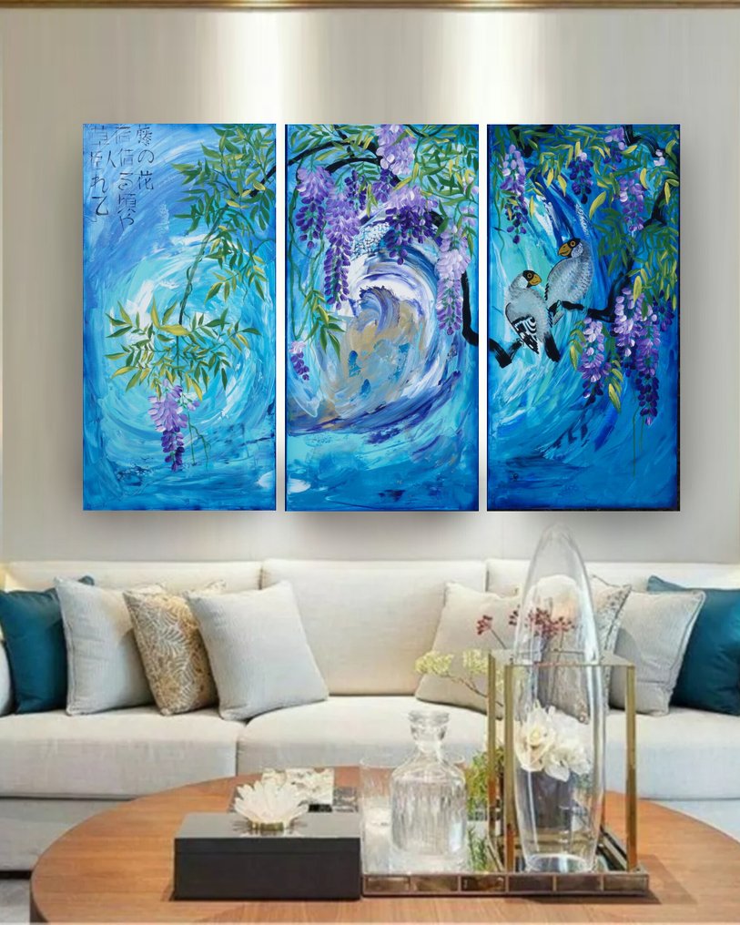 Ksavera - Japanese wisteria J389 - XXL triptych - palette knife - READY to HANG #1.0